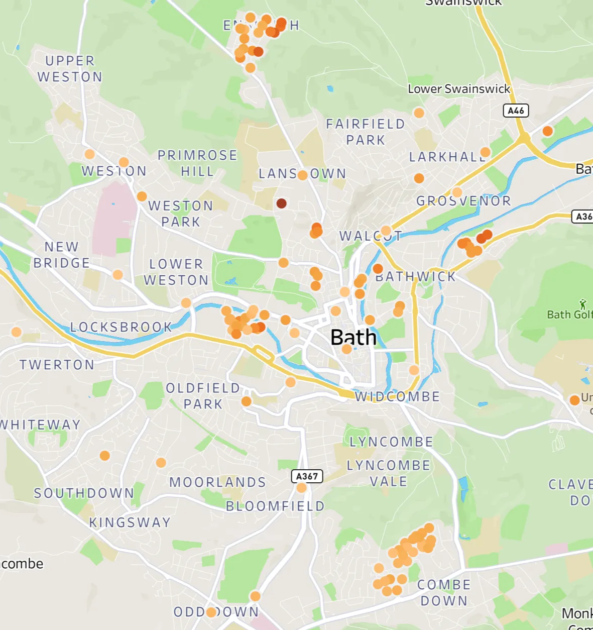 B: Sales distribution of New Builds from 2005 to 2025. Note postcodes cluster to residential development areas.